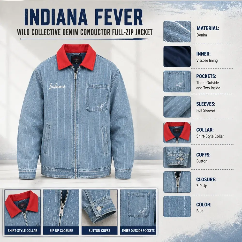 Indiana Fever Wild Collective Denim Conductor Full-Zip Jacket-Infographic