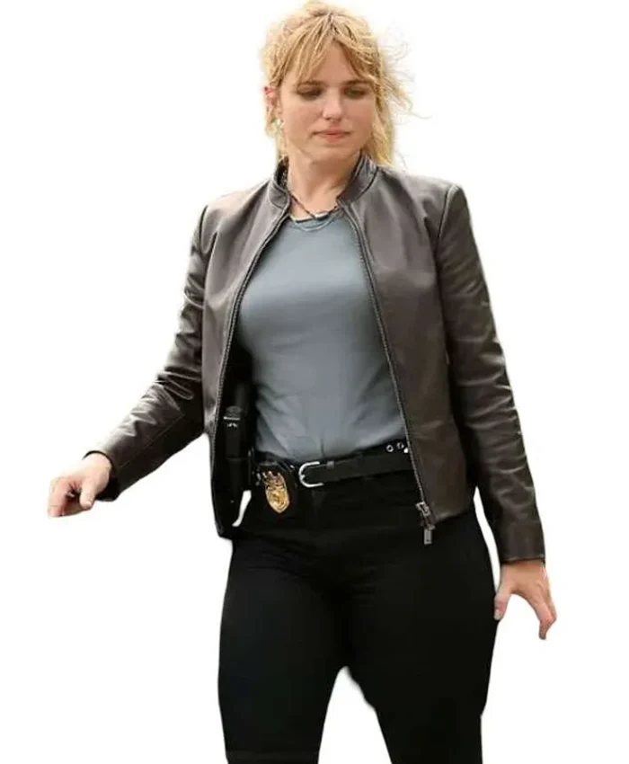 Jacqueline Byers TV Series NCIS NY 2026 Brown Leather Jacket Front