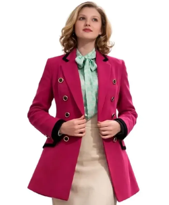 Jane Andrews TV Mini Series The Lady 2026 Mia McKenna-Bruce Pink Wool Blazer