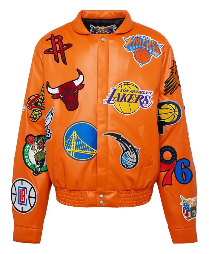 Jeff Hamilton NBA Collage Orange Leather Jacket