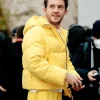 Jonathan Bailey Paris Fashion Week Yellow Puffer Jacket For Sale