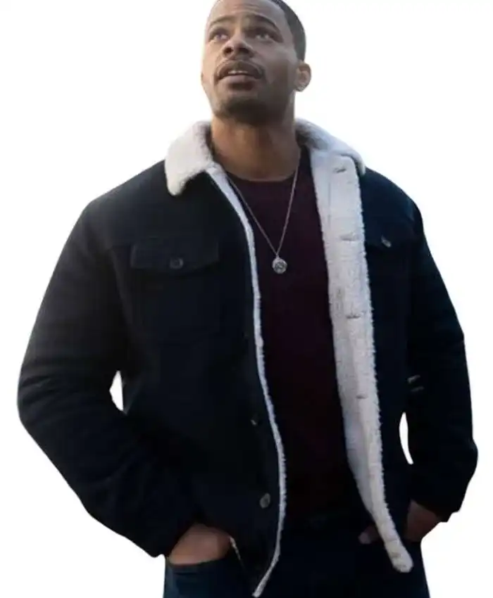 Jordan Calloway TV Series Fire Country 2026 Jake Crawford Shearling Wool Jacket Front