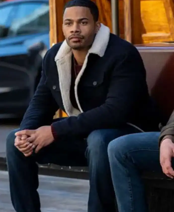 Jordan Calloway TV Series Fire Country 2026 Jake Crawford Shearling Wool Jacket Full View