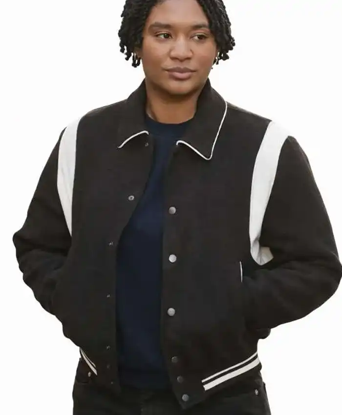 Jules Latimer TV Series Fire Country S04 Black Wool Bomber Jacket Front