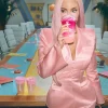 Kylie Jenner x Dunkin Pink Satin Blazer Front