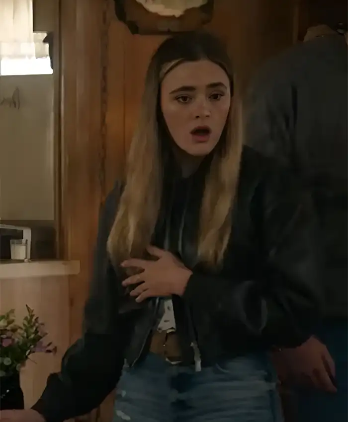Lauren Brigman TV Series Ransom Canyon 2026 Lizzy Greene Black Leather Jacket Front