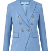 Lisseth Chavez San Diego Comic-Con 2026 Blue Pinstriped Suit Front