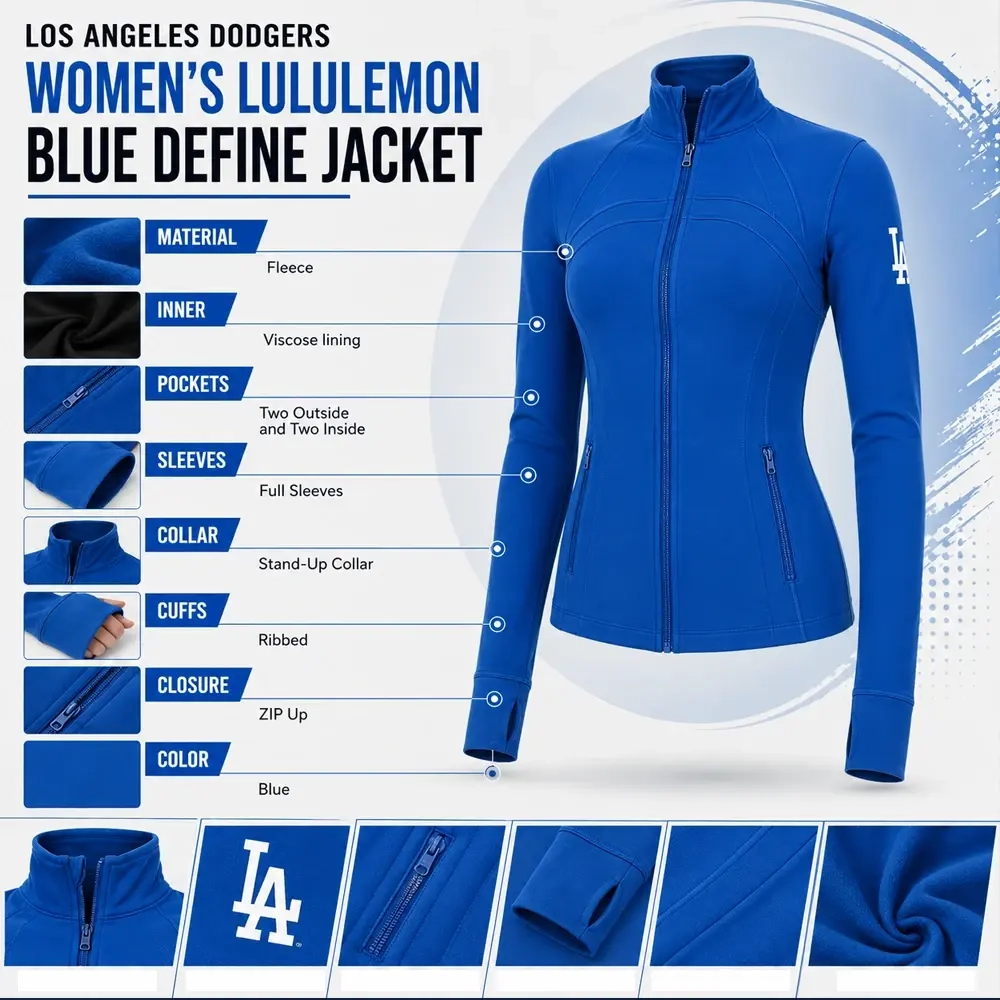 Los Angeles Dodgers Women's lululemon Blue Define Jacket Infographic