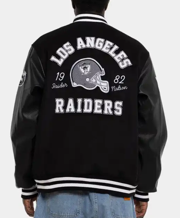 Los Angeles Raiders World Champs Black Wool with Leather Sleeves Varsity Jacket