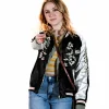 Maria Bakalova Movie All Night Wrong 2026 Black White Satin Bomber Jacket
