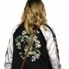 Maria Bakalova Movie All Night Wrong 2026 Black White Satin Bomber Jacket Back