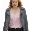 Mary Crane Movie Return to Silent Hill 2026 Hannah Emily Anderson Grey Suede Leather Jacket Front