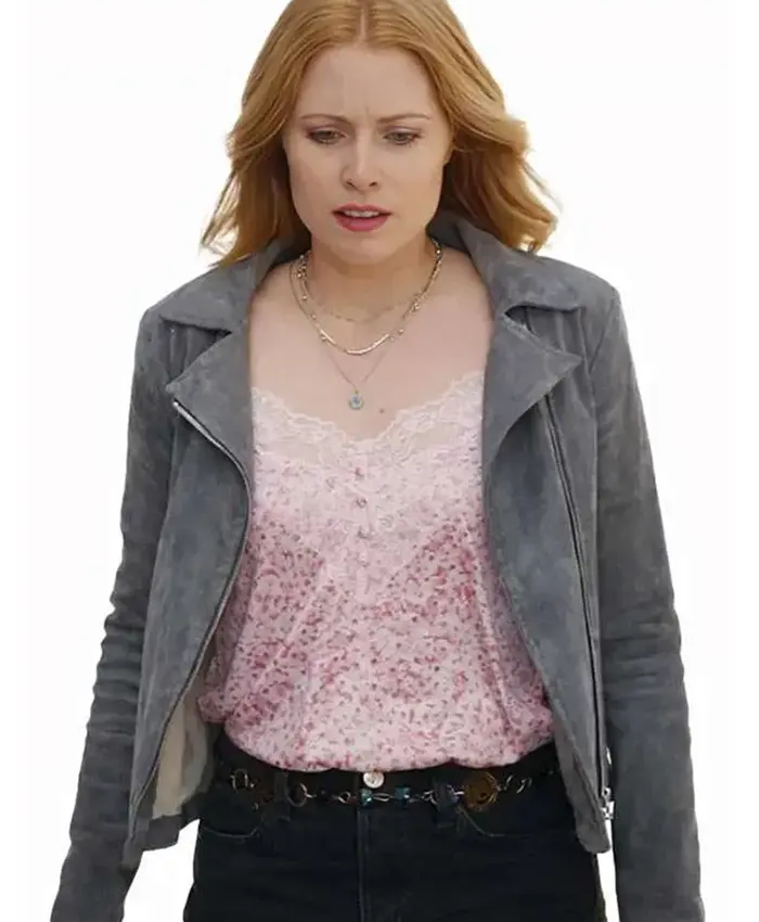 Mary Crane Movie Return to Silent Hill 2026 Hannah Emily Anderson Grey Suede Leather Jacket Front