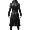 Men's Black Hooded Leather Costume Coat Back