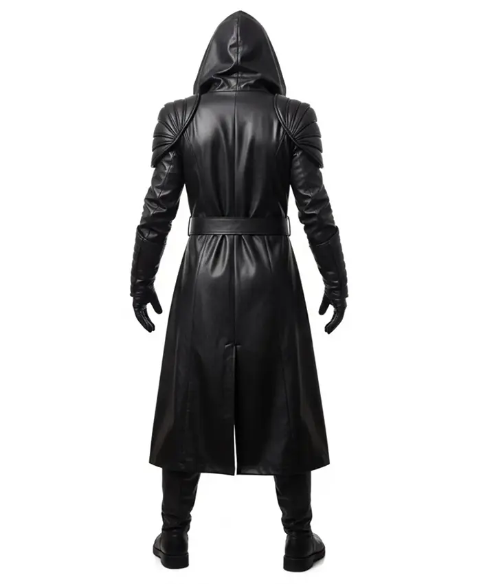 Men's Black Hooded Leather Costume Coat Back