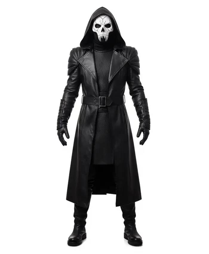 Men's Black Hooded Leather Costume Coat