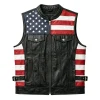 Men's USA Flag Leather Biker Vest