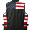 Men's USA Flag Leather Biker Vest Back