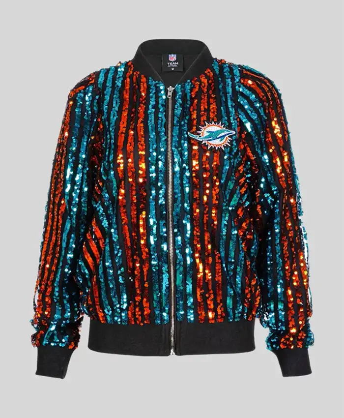 Miami Dolphins Sequin Striped Bomber Jacket