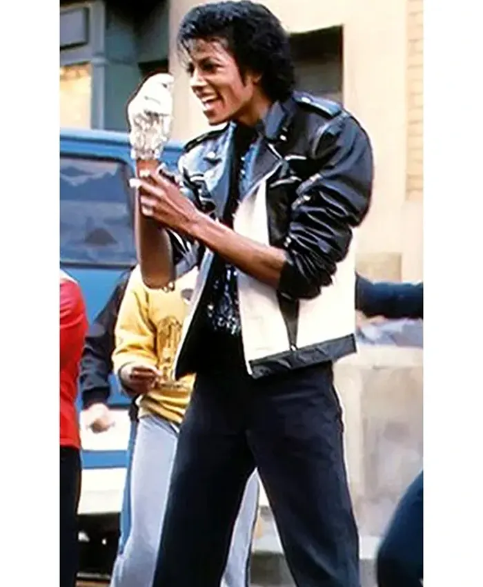 Michael Jackson Thriller Black and White Leather Jacket Front