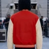 Michael Jackson VAN 1988 Stadium Varsity Jacket Red and White Back