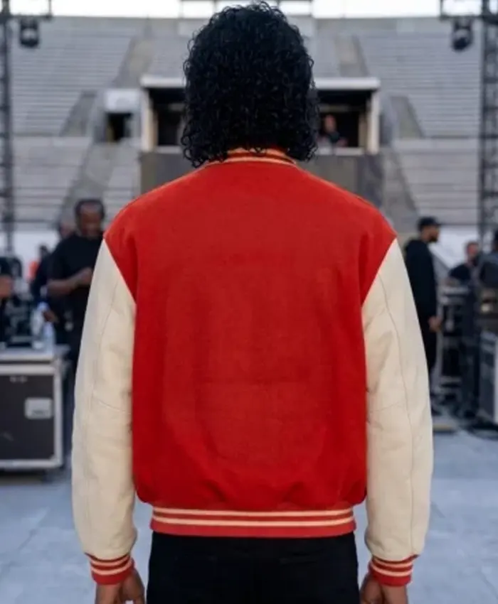 Michael Jackson VAN 1988 Stadium Varsity Jacket Red and White Back
