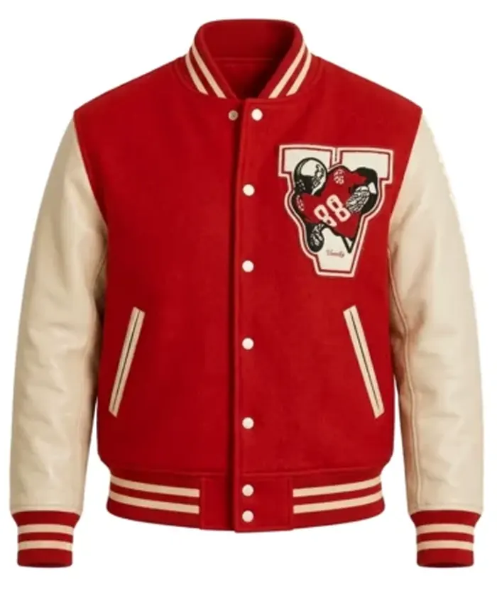 Michael Jackson VAN 1988 Stadium Varsity Jacket Red and White For Sale