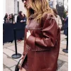 Milan Fashion Week 2026 Lily James Brown Laced Up Leather Jacket