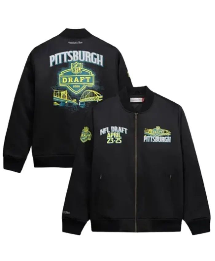 Mitchell & Ness 2026 Draft Satin Full-Zip Bomber Jacket