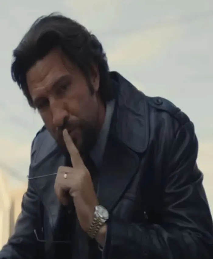 Motor City Pablo Schreiber Black Leather Coat Front