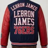 NBA Philadelphia 76ers LeBron James Navy Blue And Red Varsity Jacket Back