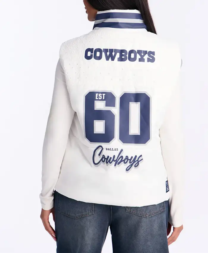 NFL Cowboys Fan White Puffer Vest Back