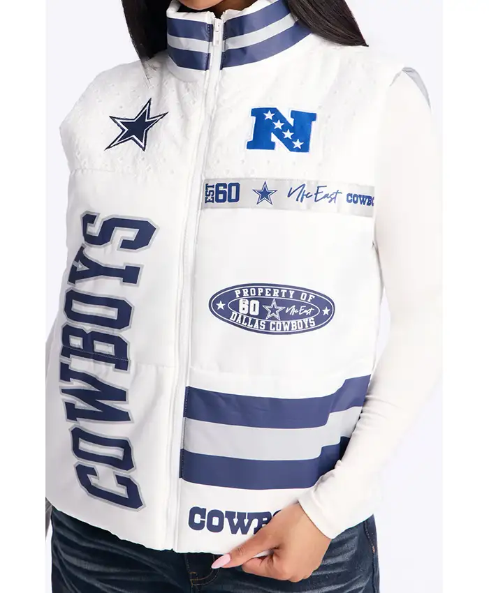 NFL Cowboys Fan White Puffer Vest Front
