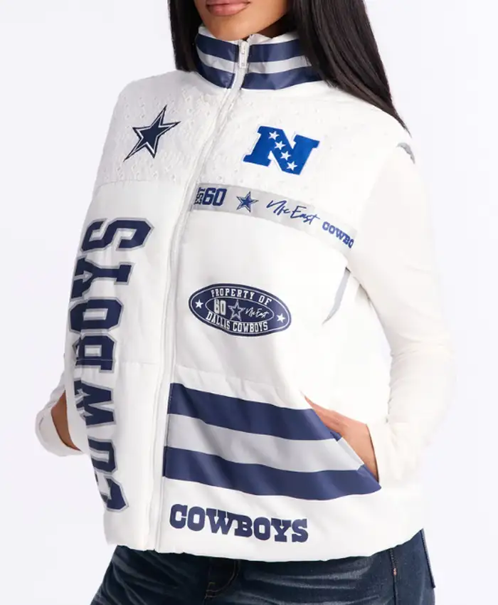 NFL Cowboys Fan White Puffer Vest