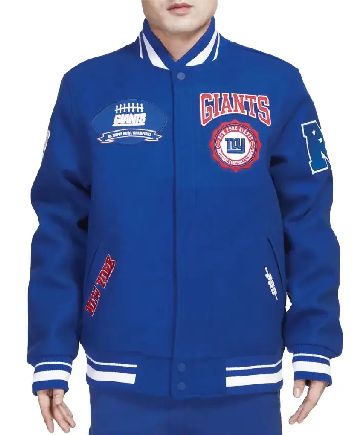 NY Giants Crest Emblem Blue Varsity Jacket For Men and Women