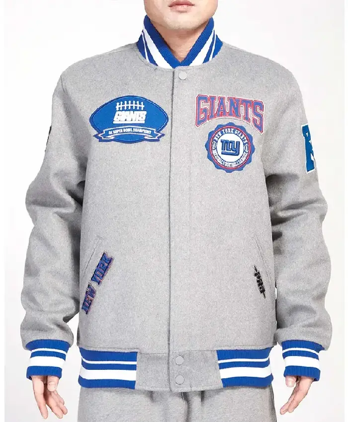 Shop NY Giants Crest Emblem Gray Varsity Wool Jacket Sale for Men and Women