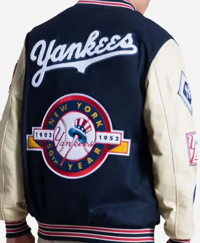 NY Yankees Starter 50th Year Blue and Cream Varsity Letterman Jacket