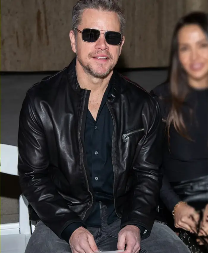 NYC Matt Damon Black Leather Jacket Front