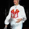 NYC Rihanna White Bomber Jacket For Sale