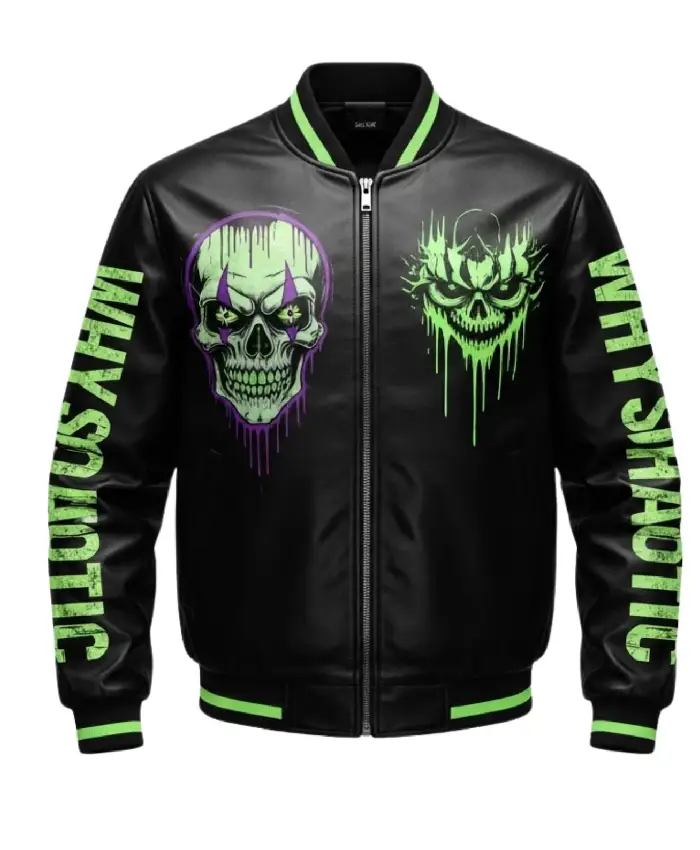 Neon Skull Streetwear Punk Biker Leather Jacket For Men and Women