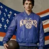 New York Knicks Chrome Hearts Varsity Jacket Blue Front View