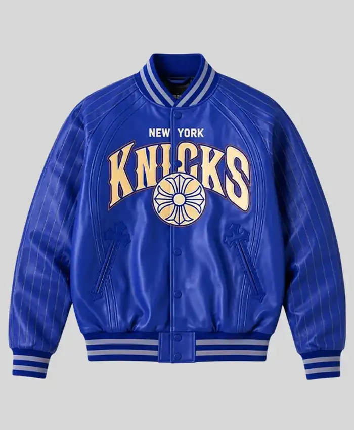 New York Knicks Chrome Hearts Varsity Jacket Blue