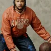 New York Knicks Chrome Hearts Varsity Jacket Orange Front View