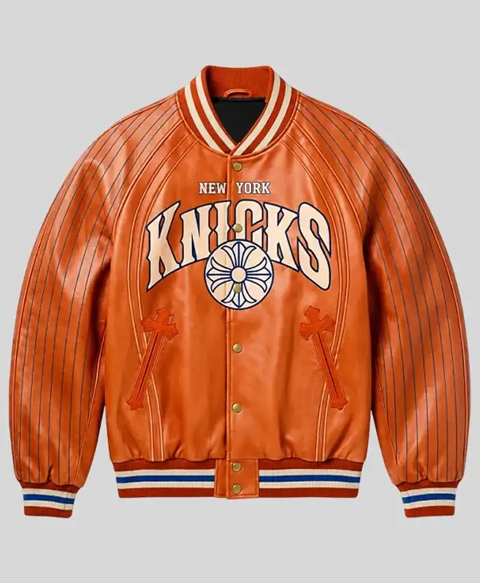 New York Knicks Chrome Hearts Varsity Jacket Orange