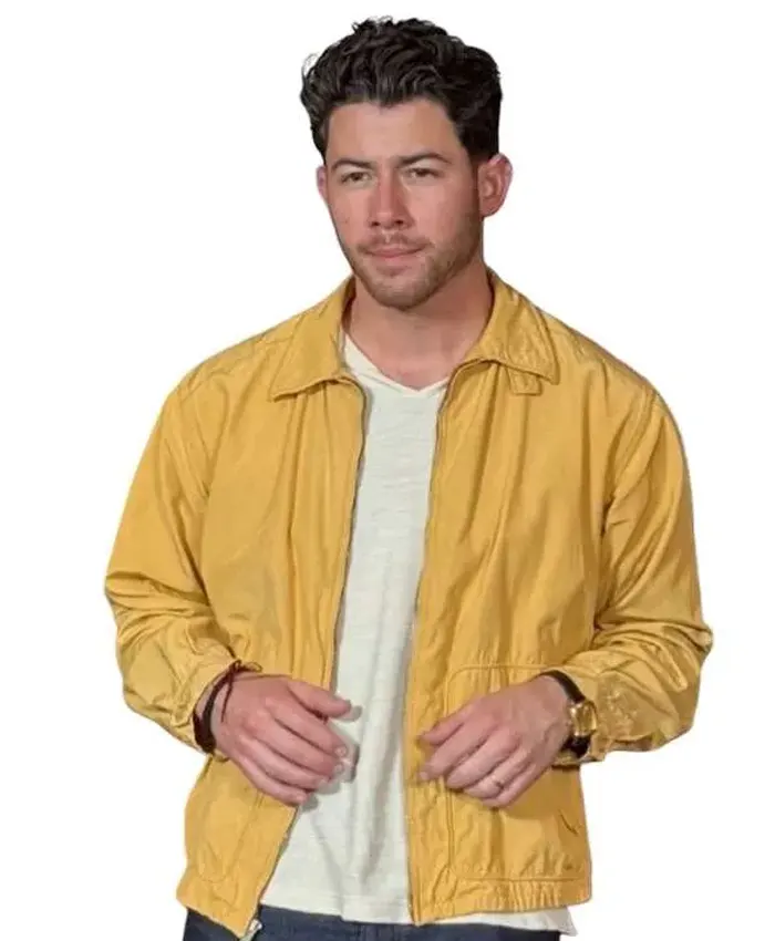 Nick Jonas Movie Power Ballad Premiere 2026 Danny Wilson Yellow Cotton Jacket