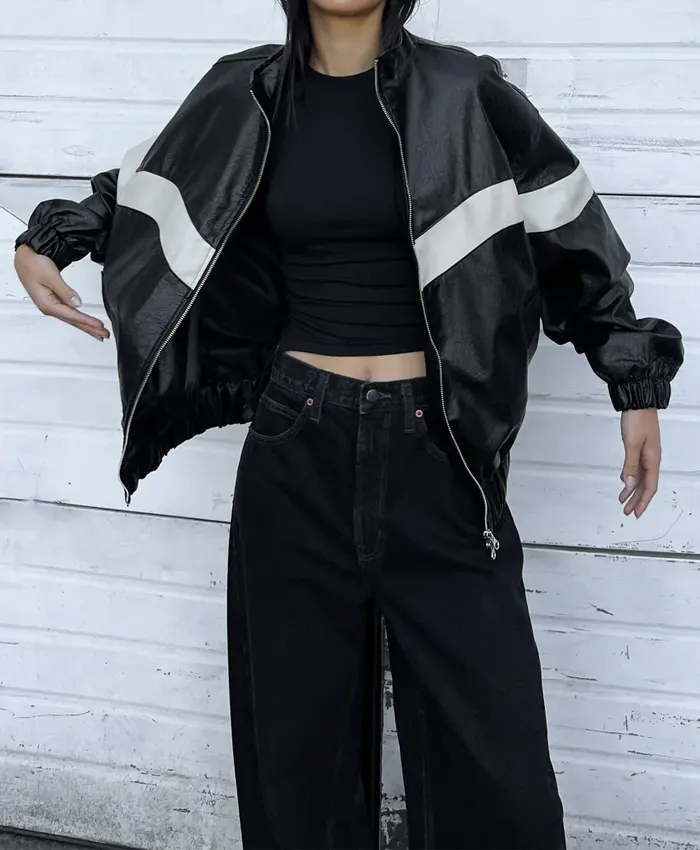 Oak-And-Fort-Black-Leather-Mockneck-RACER-Jacket