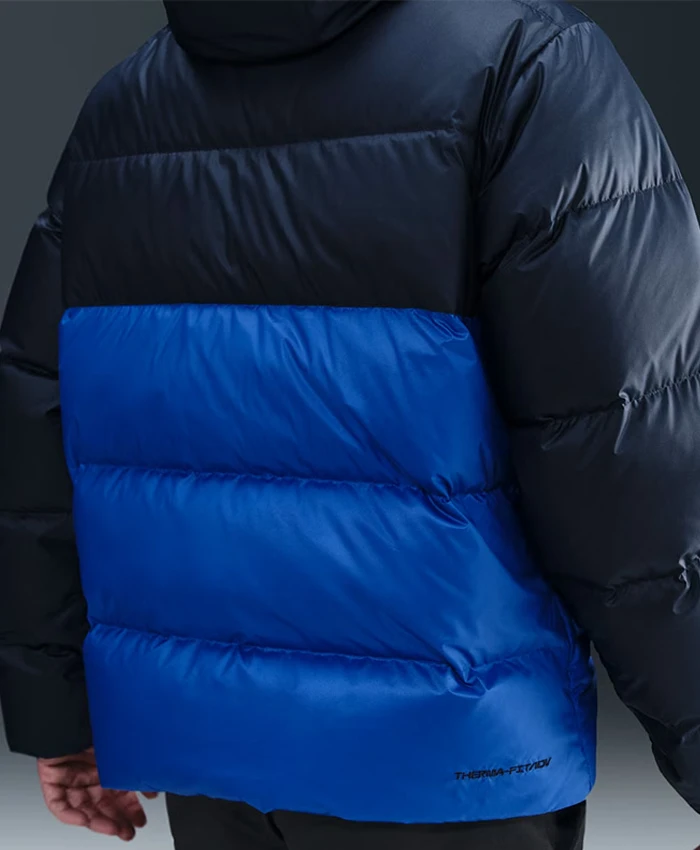Obsidian Game Nike Down Puffer Black and Blue Hooded Windrunner Jacket Back