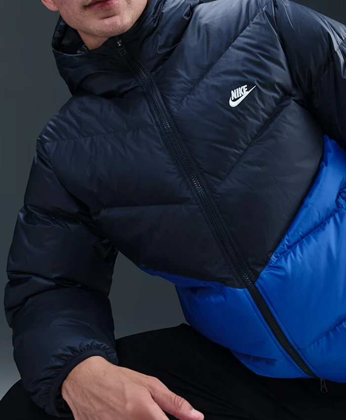 Obsidian Game Nike Down Puffer Black and Blue Hooded Windrunner Jacket