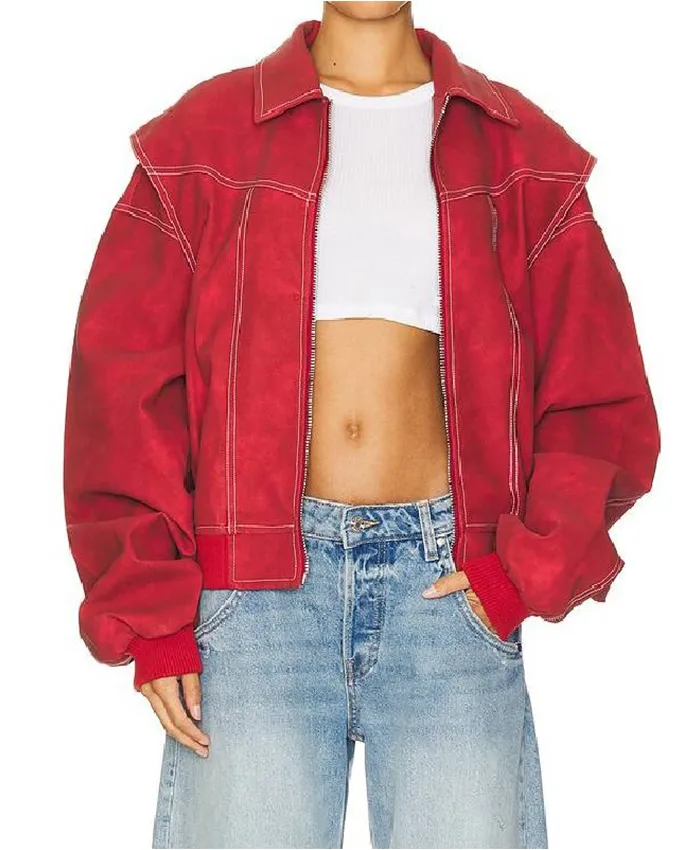Off Campus S01 Ella Bright Red Bomber Jacket Shop now