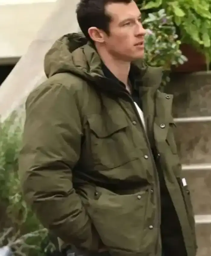 One Night Only Callum Turner Green Puffer Jacket For Sale